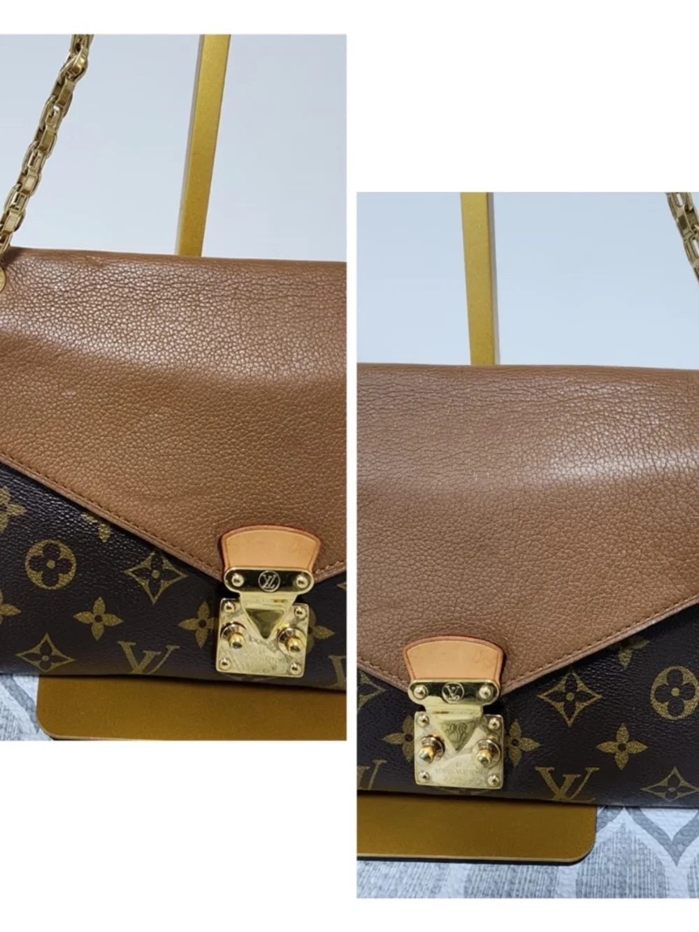 Authentic LOUIS VUITTON Havane Monogram Canvas Pallas Shoulder Bag Brown